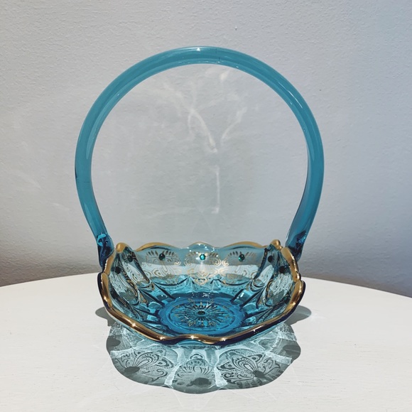 Vintage Murano Venetian Art Blue Glass Basket - Picture 7 of 8